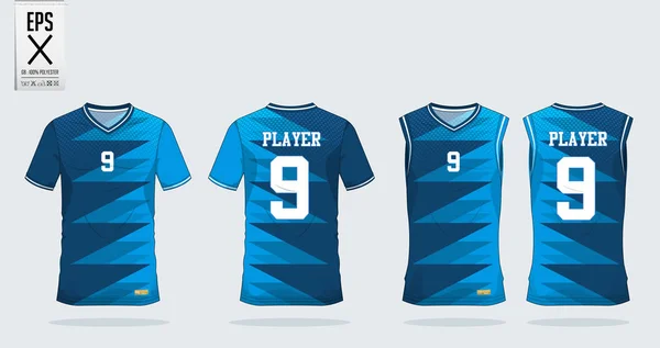 Blaue T-Shirt-Design-Vorlage für Fußballtrikot, Fußballset und Tank-Top für Basketballtrikot. Sportuniform von vorne und von hinten. T-Shirt-Attrappe für Sportverein. — Stockvektor