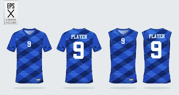 Viski desen t-shirt spor tasarım şablonu futbol forma, futbol takımı ve tank top basketbol forması için mavi. Spor üniforma ön ve arkadan görünüm. Tshirt spor kulübü için sahte. — Stok Vektör