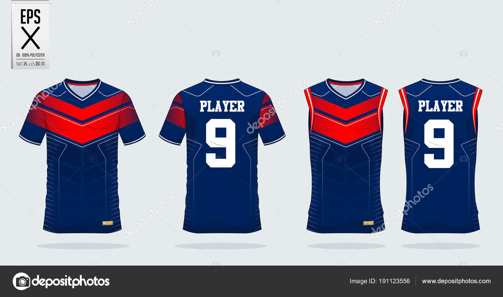 Blue-Red-White Sport Shirt Design Template for Soccer Jersey