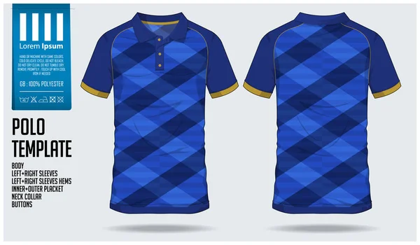 Blå Polo t-shirt sport malldesign för fotboll jersey, fotboll kit eller sportskläder. Sport uniform framför Visa och bakifrån. T-shirt håna upp för sport club. Vektor. — Stock vektor