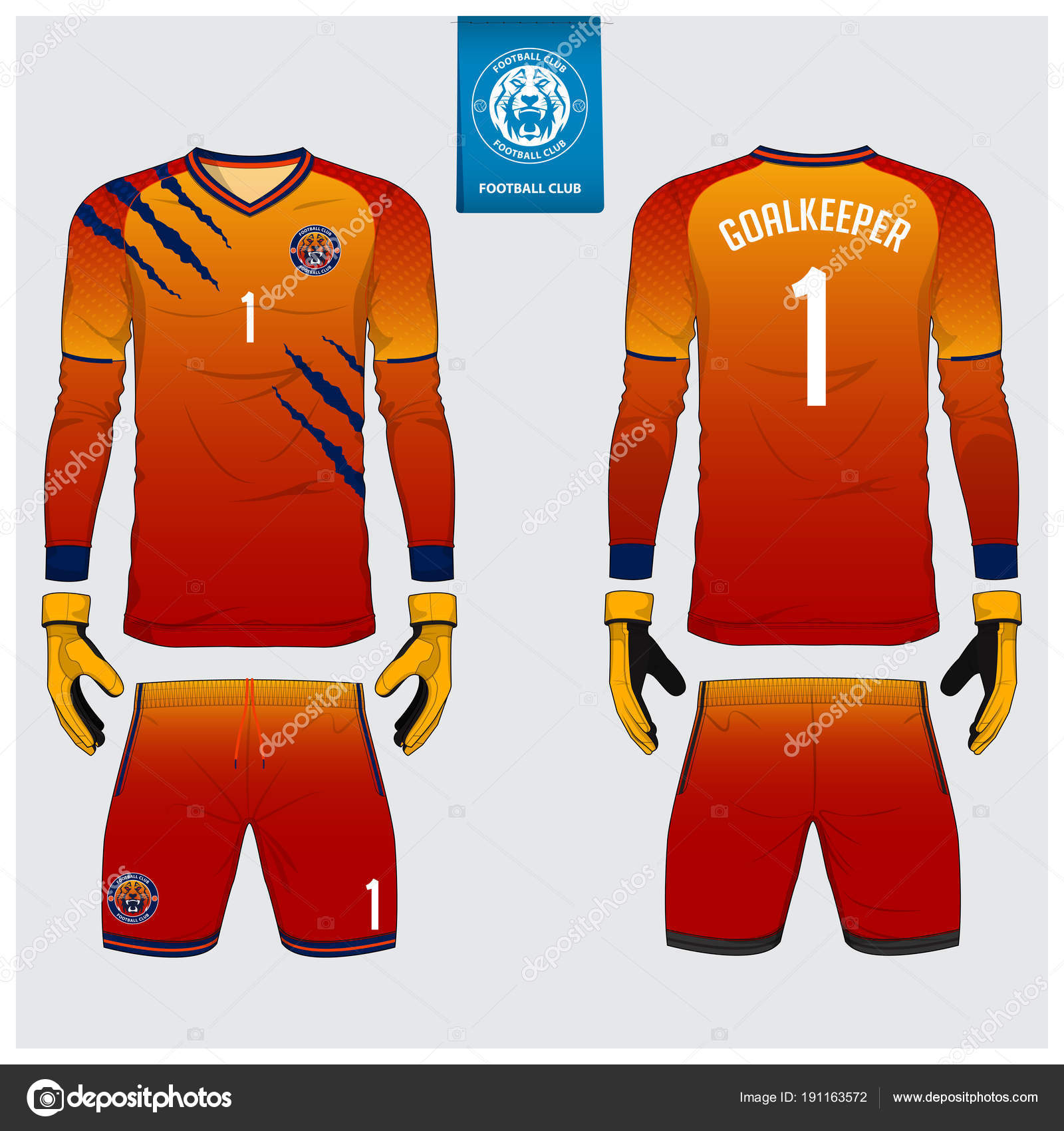 Download Goalkeeper Jersey Or Soccer Kit Long Sleeve Jersey Goalkeeper Glove Template Design Sport T Shirt Mock Up Front And Back View Football Uniform Flat Football Logo Label Vector Vector Image By C