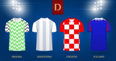 Futbol takımı ya da futbol jersey şablon tasarım Millî Futbol Takımı. Görünüm futbol Tekdüzen sahte kadar nokta desen arka plan üzerinde ön. Dünya Futbol turnuvası için futbol t-shirt. Vektör