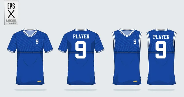 Plantilla de diseño deportivo de camiseta Blue Star para camiseta de fútbol, kit de fútbol y camiseta sin mangas para camiseta de baloncesto. Uniforme deportivo en vista frontal y trasera. Camiseta maqueta para el club deportivo. Vector . — Vector de stock