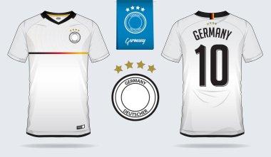 Almanya Millî Futbol takımı futbol jersey veya futbol takımı şablon tasarım kümesi. Ön ve arka futbol Tekdüzen görüntüleyin. Futbol tişörtlü kadar sahte. Vektör çizim