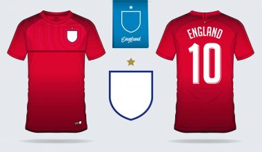 İngiltere Millî Futbol takımı futbol jersey veya futbol takımı şablon tasarım kümesi. Ön ve arka futbol Tekdüzen görüntüleyin. Futbol tişörtlü kadar sahte. Vektör çizim