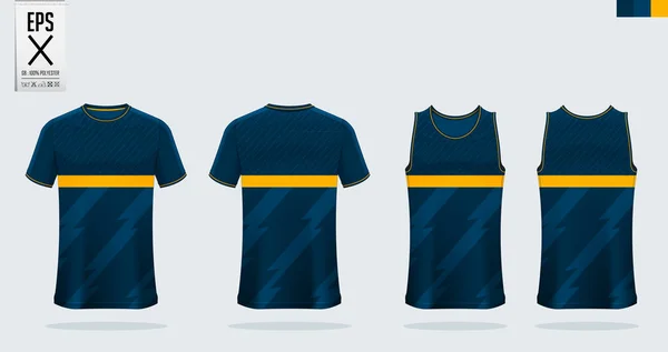 T-Shirt Sport-Attrappe Design für Fußballtrikot, Fußball-Kit, Tank Top für Basketballtrikot und Running Singlet. Sportuniform in Vorder- und Rückansicht. Vektor. — Stockvektor