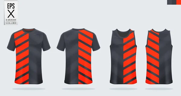 T恤运动模型模板设计足球衫，足球套件，坦克顶部篮球球衣和运行单打。前视图和后视图的运动服。向量. — 图库矢量图片