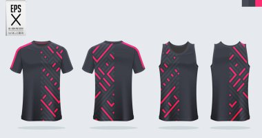 Futbol forması, futbol kiti, basketbol forması için tank top ve çalışan singlet için T-shirt spor mockup şablon tasarım. Ön ve arka görünümde spor üniforma. Vektör