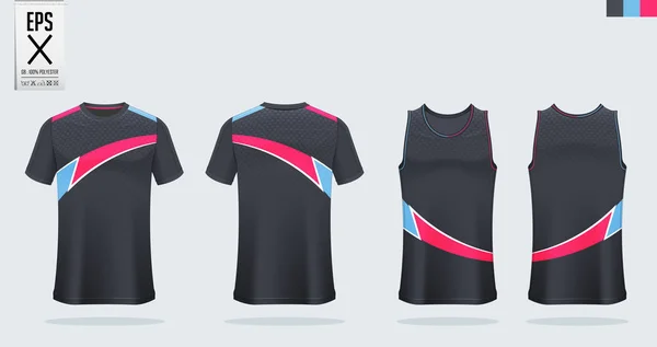 T-shirt design modelo de mockup esporte para camisola de futebol, kit de futebol, top tanque para camisa de basquete e singlet running. Uniforme esportivo na vista frontal e traseira. Vetor . — Vetor de Stock