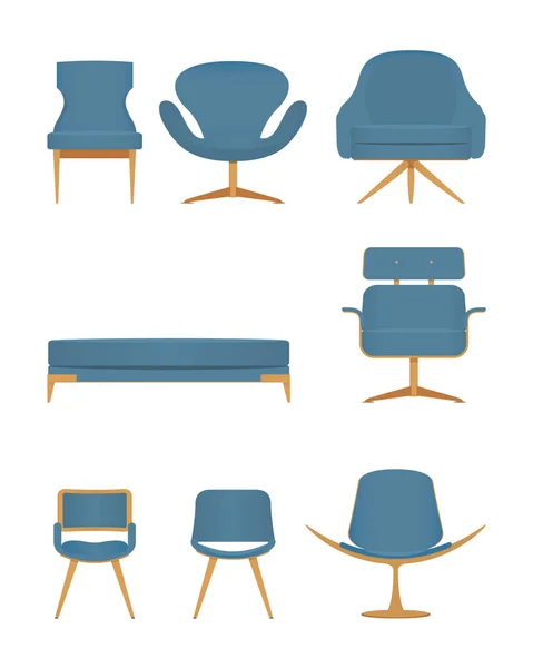 평면 디자인 아이콘 의자 소파와 가구 세트. 편평 한 스타일의 현대식 가구. 내부 디자인의 가구 아이콘 또는 홈 장식. 벡터. — 스톡 벡터