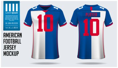 Spor kulübü için Amerikan futbolu forması tasarımı. Futbol tişörtü sporu. Ön manzara ve arka manzara ragbi forması. Vektör.