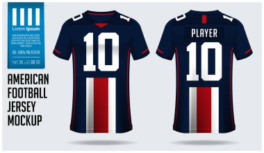Spor kulübü için Amerikan futbolu forması tasarımı. Futbol tişörtü sporu. Ön manzara ve arka manzara ragbi forması. Vektör.