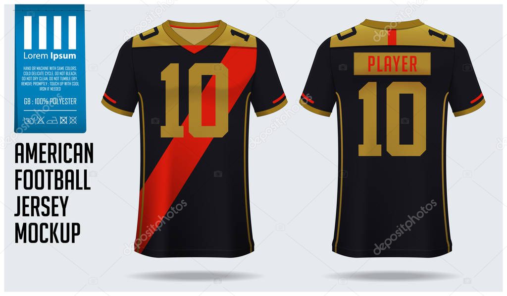 American football jersey mockup template design for sport club. Football t-shirt sport. Front view and back view rugby football uniform. Vector.