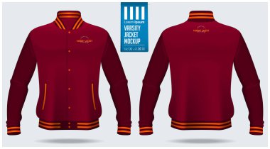 Varsity  jacket mockup template design for soccer, football, baseball, basketball, sports team or university. Front view and back view for jacket uniform. Vector. clipart