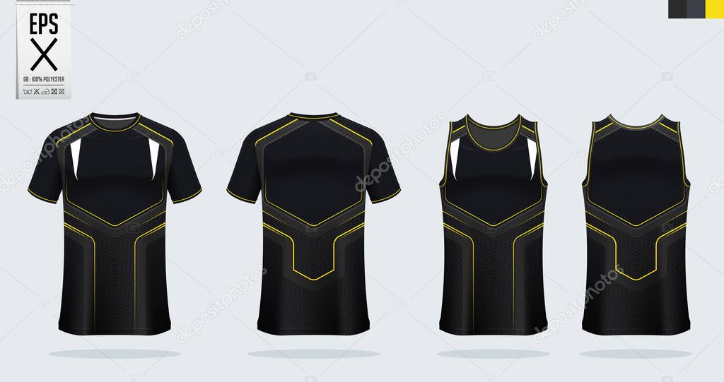 T-shirt sport mockup template design for soccer jersey, football kit, tank top for basketball jersey and running singlet. Sport uniform in front view and back view.  Vector