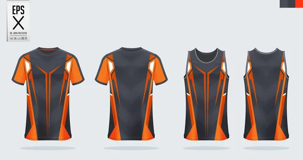 Camiseta deportiva maqueta de diseño de plantilla para camiseta de fútbol, kit de fútbol. Camiseta sin mangas para jersey de baloncesto y running singlet. Uniforme deportivo en vista frontal y vista trasera. Vector . — Archivo Imágenes Vectoriales