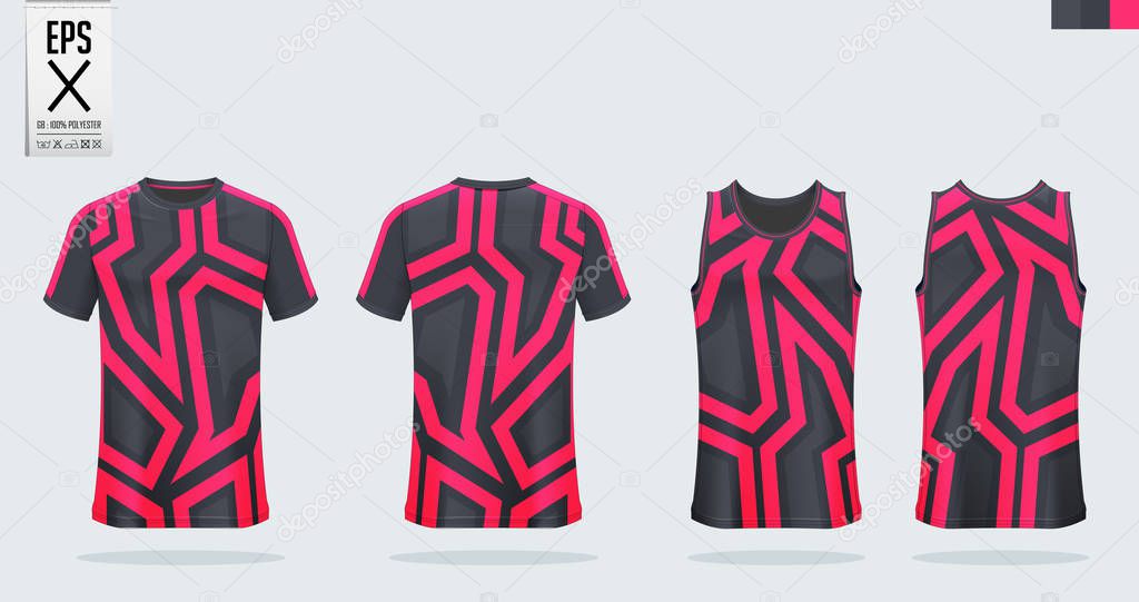 T-shirt sport mockup template design for soccer jersey, football kit. Tank top for basketball jersey and running singlet. Sport uniform in front view and back view.  Vector.