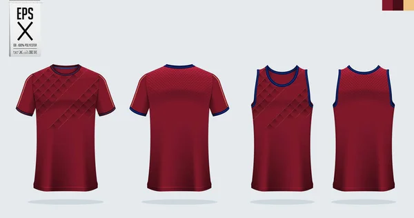 T-shirt sport mockup template design for soccer jersey, football kit. Tank top for basketball jersey and running singlet. Sport uniform in front view and back view.  Vector art — 스톡 벡터