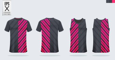 Black-Pink t-shirt sport mockup template design for soccer jersey, football kit. Tank top for basketball jersey and running singlet. Sport uniform in front view and back view.  Vector