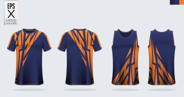 Futbol forması ve futbol takımı için tişört, spor modeli tasarımı. Basketbol forması ve koşu atleti için kolsuz bluz. Önde ve arkada spor üniforması var. Vektör sanatı .