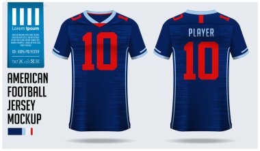 Spor kulübü için Amerikan futbolu forması tasarımı. Futbol tişörtü sporu. Ön manzara ve arka manzara ragbi forması. Vektör