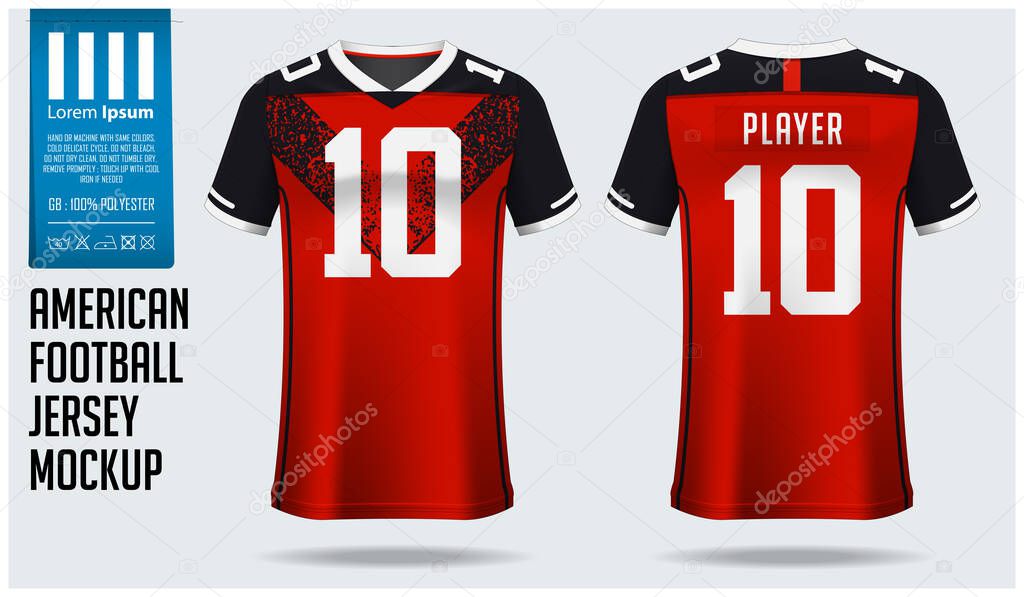 American football jersey mockup template design for sport club. Football t-shirt sport. Front view and back view rugby football uniform. Vector