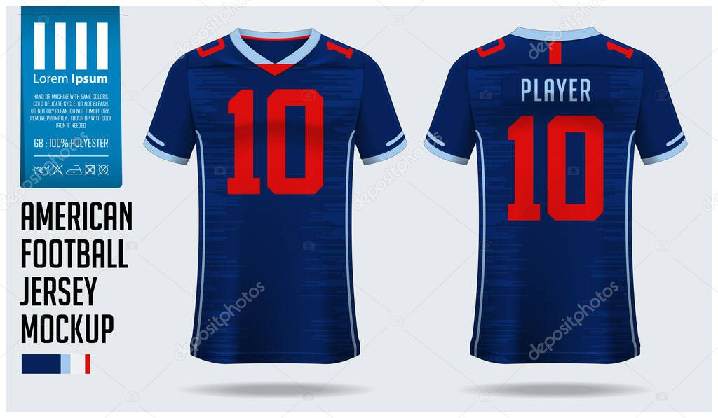 American football jersey mockup template design for sport club. Football t-shirt sport. Front view and back view rugby football uniform. Vector