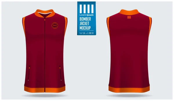 Zipped bommenwerper jas mockup template ontwerp voor voetbal, voetbal, honkbal, basketbal, sport team of universiteit. Vooraanzicht, achteraanzicht voor jasuniform. Vector. — Stockvector