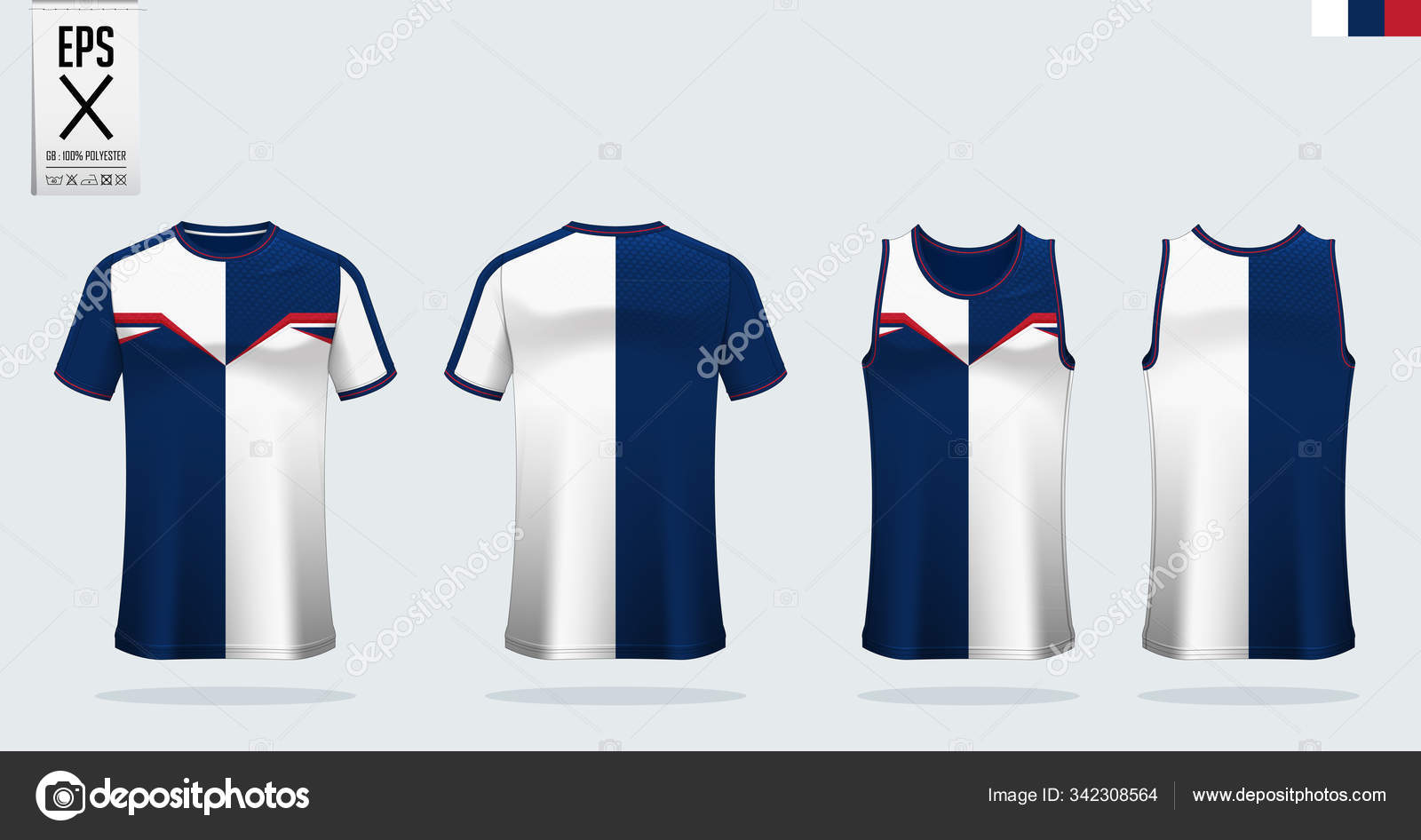 Blue-Red-White Sport Shirt Design Template for Soccer Jersey