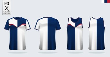 T-shirt sport mockup template design for soccer jersey, football kit. Tank top for basketball jersey and running singlet. Sport uniform in front view and back view. Vector. clipart