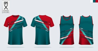 Futbol forması ve futbol takımı için tişört, spor modeli tasarımı. Basketbol forması ve koşu atleti için kolsuz bluz. Önde ve arkada spor üniforması var. Gömlek Mokup Vektörü