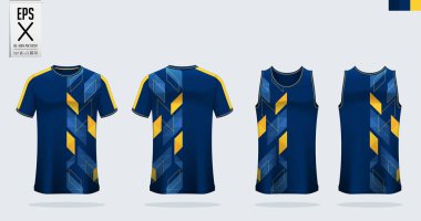 Futbol forması ve futbol takımı için tişört, spor modeli tasarımı. Basketbol forması ve koşu atleti için kolsuz bluz. Önde ve arkada spor üniforması var. Gömlek Mokup Vektörü