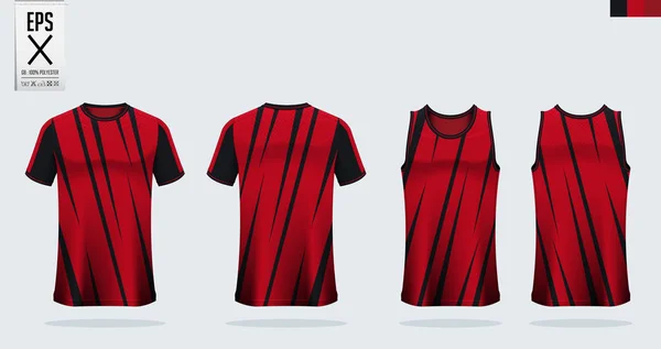 T-shirt design modelo de mockup esporte para camisola de futebol, kit de futebol. Camisola de basquetebol e camisola de corrida. Uniforme esportivo na vista frontal e traseira. Camisa Mockup Vector —  Vetores de Stock