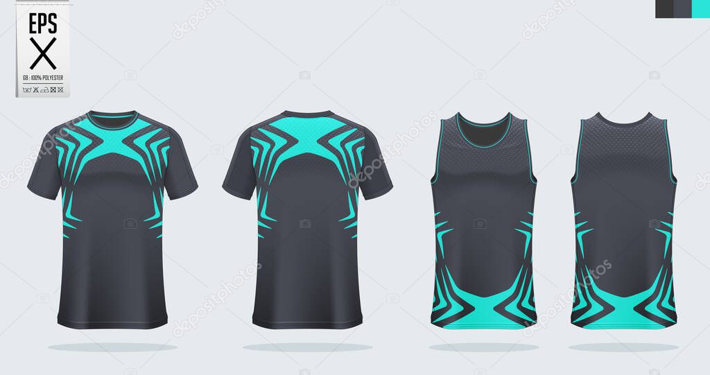 T-shirt sport mockup template design for soccer jersey, football kit. Tank top for basketball jersey and running singlet. Sport uniform in front view and back view.  Shirt Mockup Vector  Illustration.