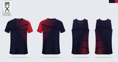 Tişört modeli, futbol forması için spor gömlek şablonu tasarımı, futbol takımı. Basketbol forması ve koşu atleti için kolsuz bluz. Önde ve arkada spor üniforması var. Vektör Resmini Uygula.