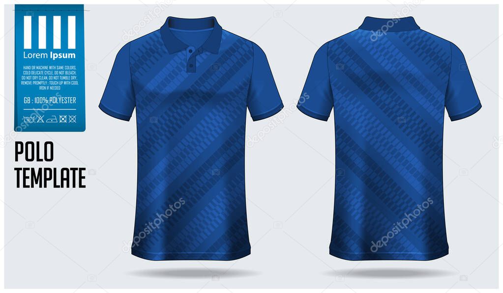 Polo t-shirt mockup template design for soccer jersey, football kit or sportswear. Sport uniform in front view and back view. T-shirt mock up for sport club. Fabric pattern. Vector Illustration.