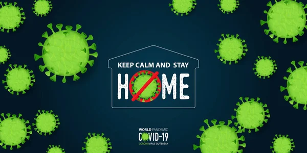 Coronavirus Banner Covid Nel Concetto Stay Home Distanziamento Sociale Design — Vettoriale Stock