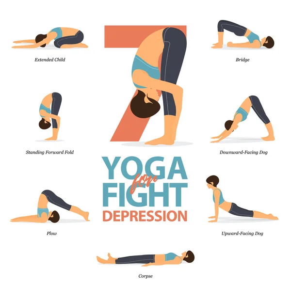 Infografi Yoga Positurer Easy Yoga Hjemme Konseptet Kjempe Depresjon Flat – stockvektor