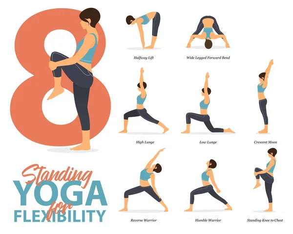 Infographic Van Staande Yoga Stelt Voor Yoga Thuis Concept Van — Stockvector
