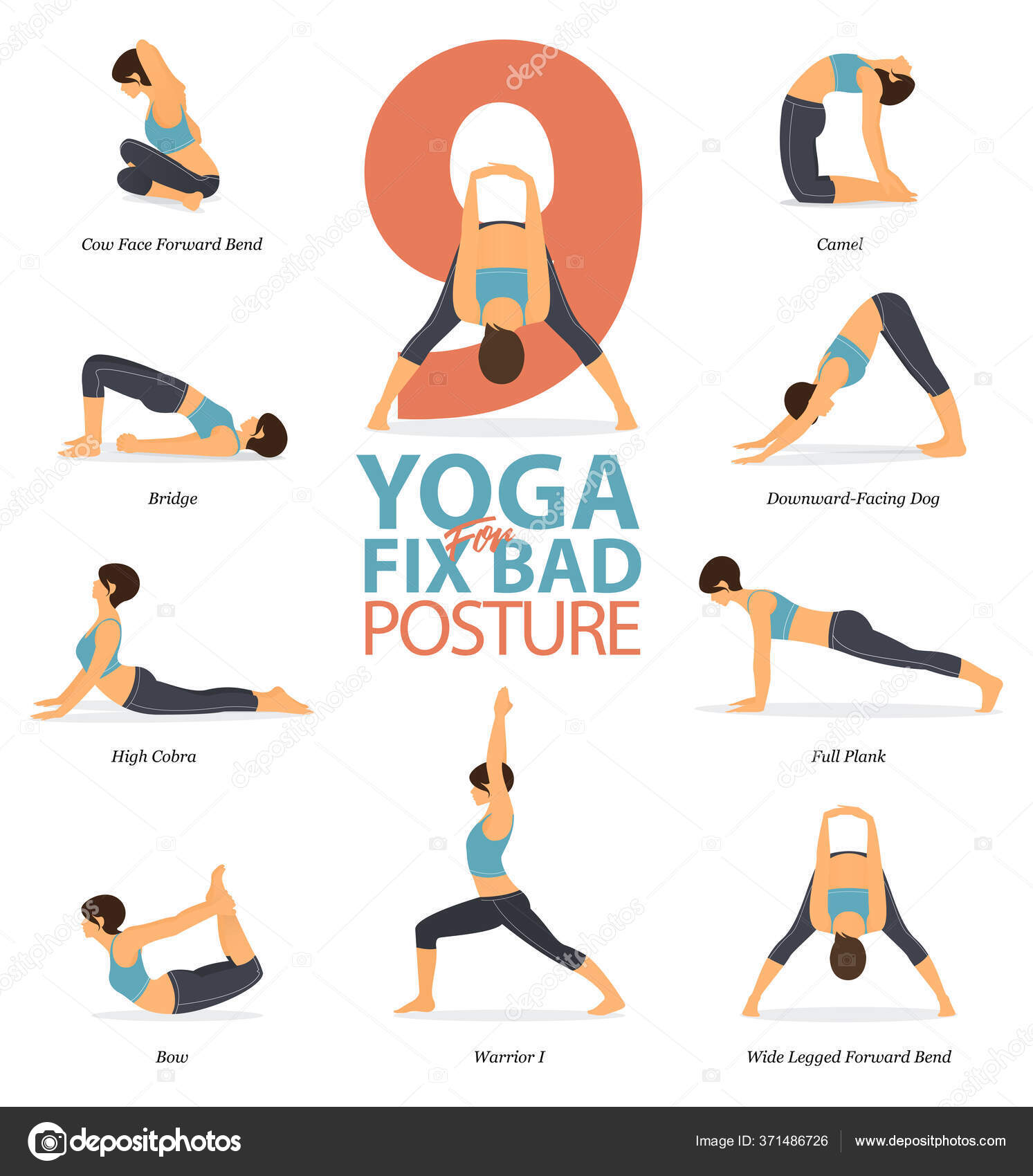 Рисунок Yoga Позирует Yoga Дома Концепции Исправления Плохой Позы.
