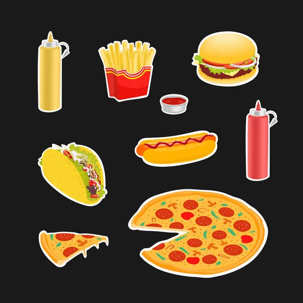 Definir símbolos Fast Food Vector Ilustração — Vetor de Stock