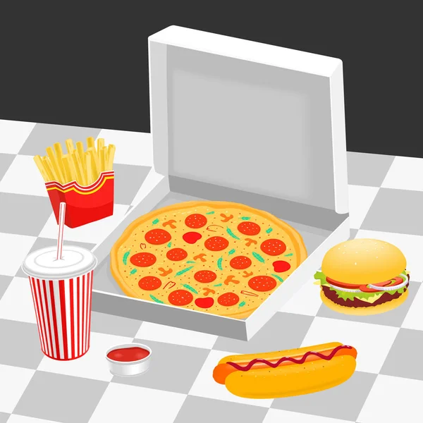 Fast food na ilustração vetorial de mesa — Vetor de Stock