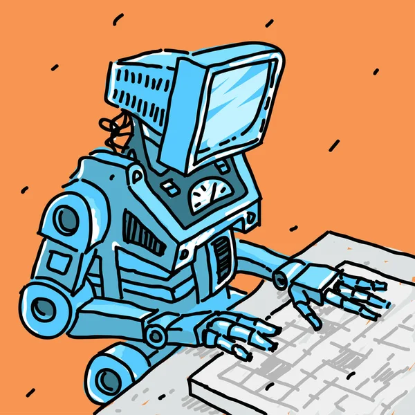 Robô e computador —  Vetores de Stock