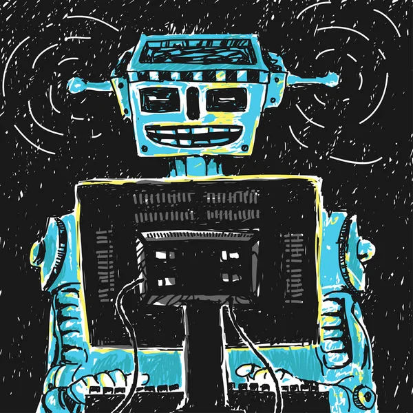 Illustration vectorielle de robot et d'ordinateur — Image vectorielle