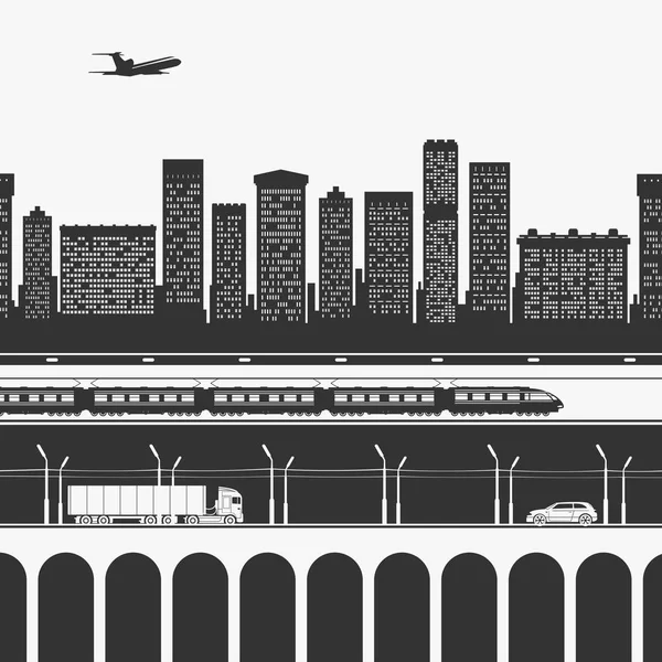 Transporte y transporte en la ciudad — Vector de stock