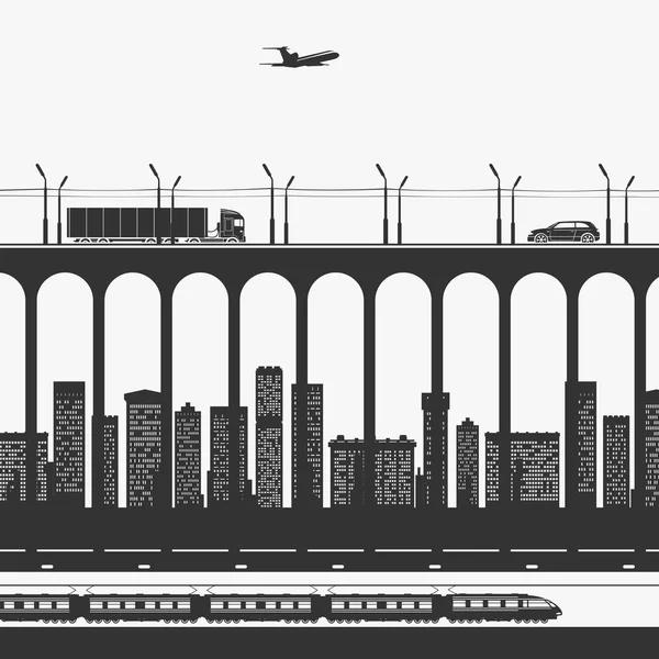 Transporte y transporte en la ciudad — Archivo Imágenes Vectoriales