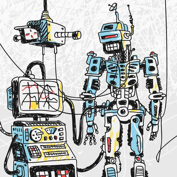 Robot y tecnología informática Vector Ilustración — Archivo Imágenes Vectoriales