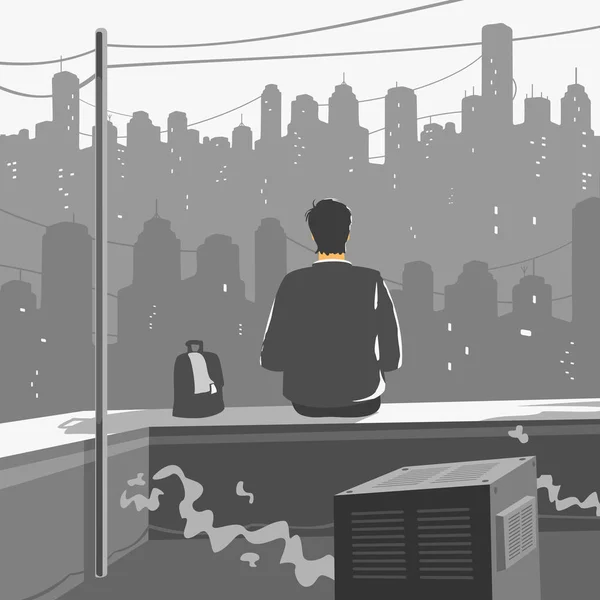 Muž sedí na střeše mrakodrapu — Stockový vektor