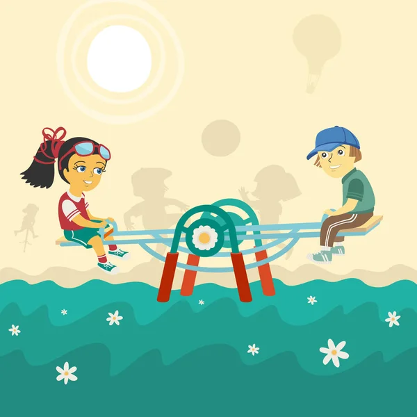 Enfants sur swing Illustration vectorielle — Image vectorielle