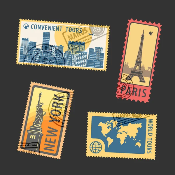 Set de sellos postales Vector Illustration — Vector de stock